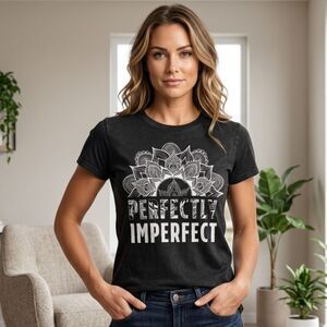 Hanes Womens S Black Mandala Perfectly Imperfect Graphic T-Shirt Short Sleeve